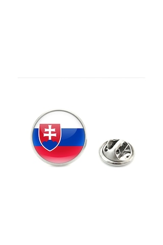 Slovakya Slovakia Bayrak Rozeti - Paslanmaz Çelik Yuvarlak Yaka Rozeti Çok Renkli