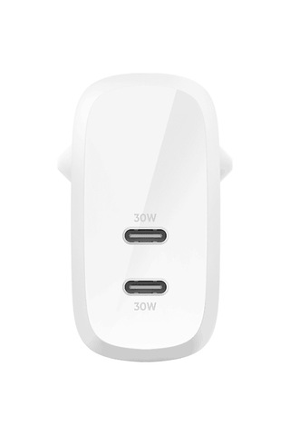 Belkin Boostcharge Dual 30w USB-C PD 60W Çift 30W USB-C Port Beyaz Duvar Şarj Adaptörü