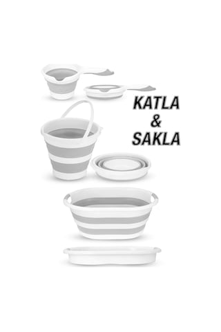 4'lü Set - 60 Lt Solara Kirli Sepeti Siyah, Katlanabilir Silikon Çamaşır Sepeti, Su Kovası, Maşrapa Siyah