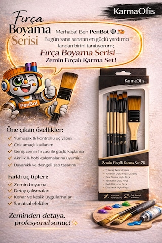 Zemin Fırçalı Karma Set 7 Li Set 1 Profesyonel Boya Fırça Seti, Akrilik & Hobi Uyumlu