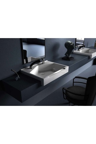 Seramik Kuaför Lavabosu 65 Cm Beyaz Erkek Kare Lavabo Beyaz