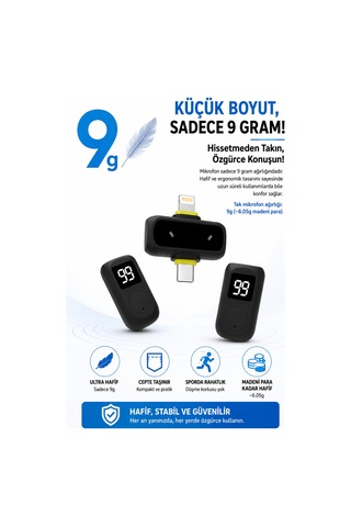 Kablosuz Yaka Mikrofonu 2'li Type-c Lightning Uyumlu Çift Mikrofonlu Gürültü Engelleme Şarj Kutulu