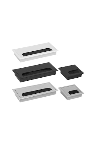 Sones Abs Masa Dikdörtgen Kablo Deliği Kapağı Çıkış Portu Fırçalı Pc Masası Kablo Düzenleyici, Boyut: 100x200mm Gümüş