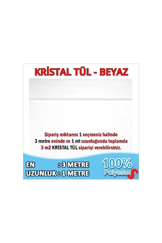 Süsleme Tülü Kristal Tül, 3 Mt En X 1 Mt Uzunluk - Beyaz 0-99