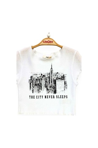 Çikoby Kız Çocuk The City Yazılı Crop-13749 Beyaz