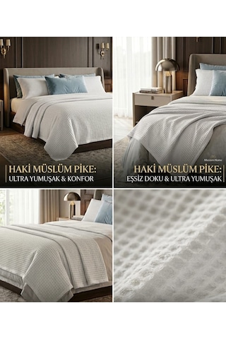 Premium %100 Pamuklu Waffle Pike - 160x235 Cm Ekstra Geniş Ve Uzun - Ultra Yumuşak Petek Dokulu Yatak Örtüsü Beyaz