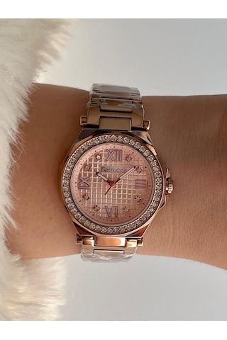 Ferrucci Fr55129 Zirkon Taşlı Şık Çelik Kordon Ve Kasa Kadın Kol Saati Bronz