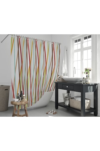 Şerit Desenli Banyo Perdesi 180x200 CM Tek Kanat Duş Perdesi Çok Renkli