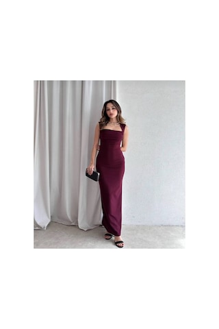 Meecy Kadın Premium Maxi Elbise Bordo Bordo