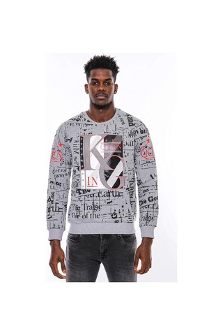 Wessi Gri Taşlı Baskılı Desenli Sweatshirt Gri