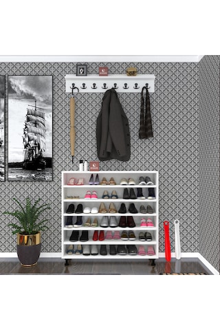 Kenzlife Ayakkabılık Merkub6 Crdbyz 98 100 32 Kapaklı 6 Raflı 30 Çift Ayakkabı Kapasitesi Ahşap