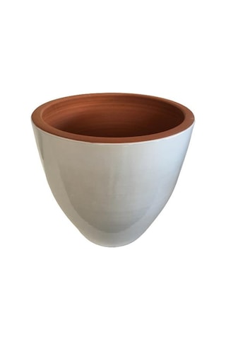Beyaz Renk Sırlı , El Yapımı Toprak Saksı 29 29 Cm