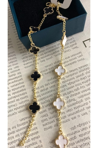 Yonca Çelik Bileklik Siyah Sarı Altın