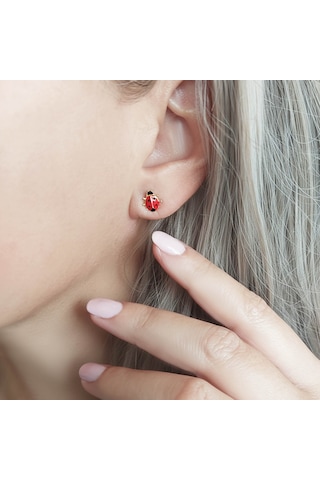 925 Ayar Gümüş Kırmızı Uğur Böceği Küpe Gold