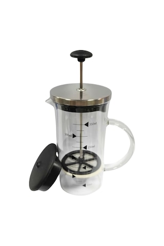 Metal Kapaklı French Press 350 Ml Bitki Çay Demleme Kupası Çift Kapaklı Metal Ve Plastik Kapak Gümüş Gri
