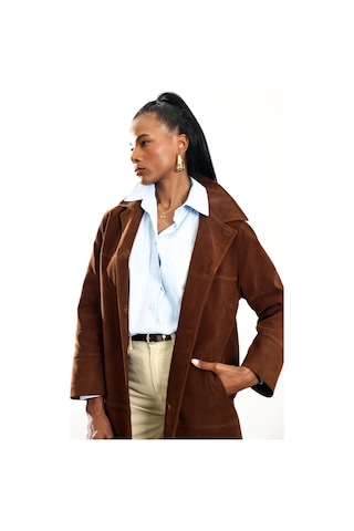 Kahverengi Nubuk Midi Palto Kahverengi