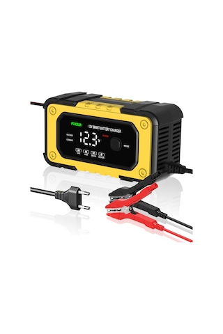 Teltree 12v/6a Akıllı Akü Şarj Cihazı - Moto/ Araba Bataryası İçin Otomatik Durma Özelliği - Sarı - Avrupa Standartı 100-240v
