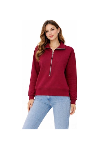 Bebuy Sweatshirt Yarım Fermuarlı Bordo
