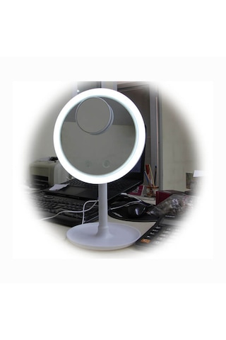 Fanlı Led Işıklı Makyaj Aynası Usb & Pilli Çalışma Dokunmatik Kontrollü 2 Kademeli Fanlı Kozmetik Ayna 34 Cm Beyaz