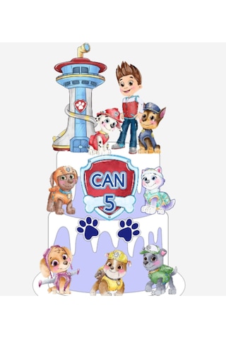 Paw Patrol Temalı İsme Özel Erkek Çocuk Doğum Günü Pasta Süsü Seti