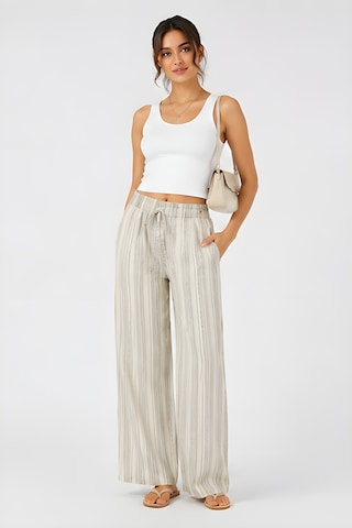 Lili Woman Kadın Yüksek Bel Çizgili Keten Karışımlı Relax Fit Pantolon E.kp01 Ekru