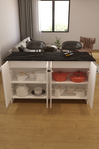 Ae-2080 Patentli Ayder Mutfak Adası Beyaz/s.mermer Raflı,çok Amaç