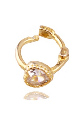 Liu S 27 Halka Kalp Gümüş Piercing 925 Ayar, Altın Kaplama, Zirkon Taşlı Ms3842 Altın