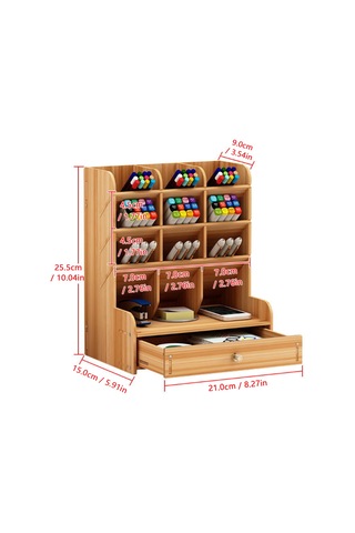 Ahşap Masaüstü Organizatör Çok Fonksiyonlu Kalemlik Kahverengi Kahverengi