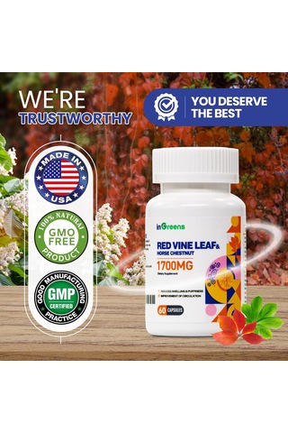 İngreens Red Vine Leaf Extract 1700mg & Horse Chestnut Extract Supports Vein Skin Health 60 Caps