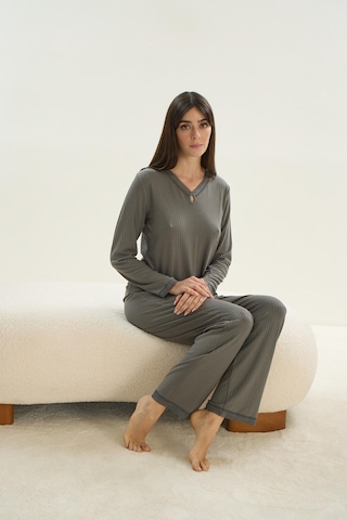 Sevim Kadın Uzun Kol Kaşkorse Haki Pijama Takım C7t7n1o61 001