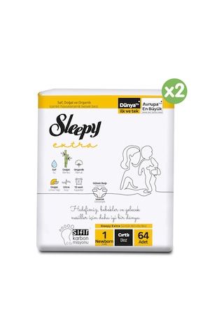 Sleepy Extra Günlük Aktivite Yenidoğan Bebek Bezi 1 Numara Süper Paket 128 Adet 2'li