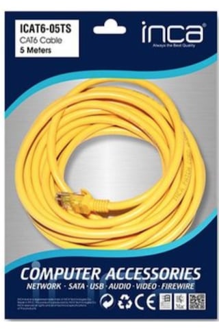 Inca Cat 6 26 Awg 5 Metre Sarı Ethernet Kablosu