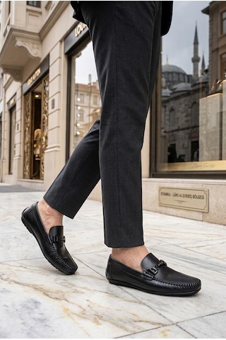 Pierre Cardin 90155 Rahat Esnek Hakiki Deri Erkek Loafer Ayakkabı Siyah