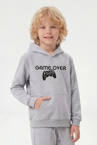 Panios Kids 3'lü Kanguru Cepli Kapüşon Detaylı Baskılı Erkek Çocuk 3 Parça Sweatshirt Gri - Siyah - Lacivert