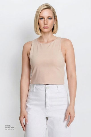 Ac&co / Altınyıldız Classics Kadın Bej Standart Fit Normal Kesim Bisiklet Yaka Crop Body