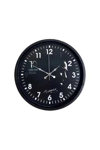 Atatürk Tasarımlı Siyah 36 Cm Premium Duvar Saati Renkli