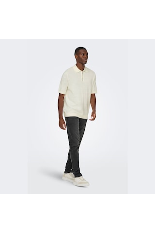 Only & Sons Manu Strcuture Erkek Krem Polo Tişört 22038171-ert