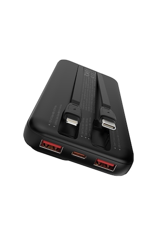 Recci Rpb-p67 Pd 20w Dijital Led Gösterge Type-c Ve Lightning Kablolu Powerbank 22.5w 10000mah Siyah Siyah