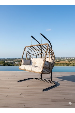 Lüx Çift Kişilik Rattan Bahçe Ve Balkon Salıncağı Kahverengi