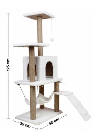 Missidea B07 Hamaklı Yuvalı Lüx Kedi Tırmalama Oyun Evi Beyaz