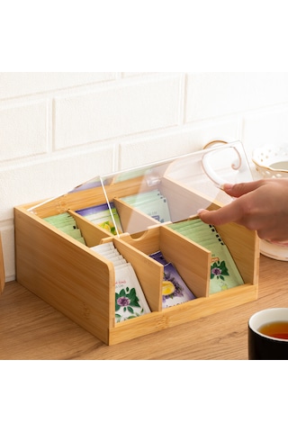 Porsima 005 Ahşap 6 Bölmeli Organizer Poşet Çay Saklama Kutusu Ahşap