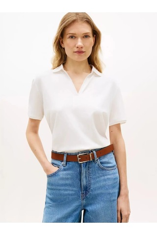 Tommy Hilfiger Lyocell Pıque Open-nk Ss Polo Kadın Beyaz Polo - Ww0ww48720