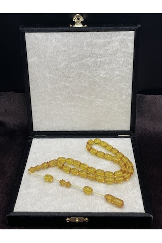Sistemli Sarı Ateş Kehribar Tesbih 8x12 Mm