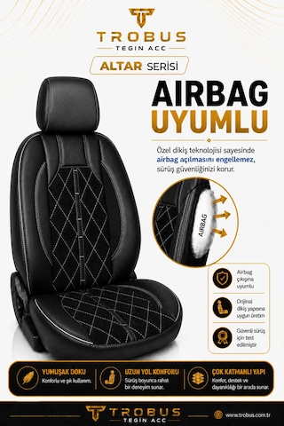 Fiat Egea Sedan 2014+ Uyumlu Altar Serisi Tay Tüyü Siyah Beyaz Premium Koltuk Kılıfı