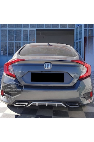 Honda Civic Fc5 2016-2021 Araca Özel Siyah Gri Arka Difüzör Tırnaklı Çift Kare Egzoz Çıkışlı Arka Tampon Eki İthal 1.sınıf 00 Şüscaroto Aksesuar