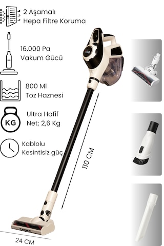 Yui KS16 2'si 1 Arada Ac Motor Toz Torbasız Hepa Filtreli Kablolu Dikey Elektrikli Süpürge