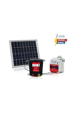 Puhu Güneş Enerjili Elektrikli Çit Cihazı 2 Joule 20w Panel + 12v/14ah Jel Akü