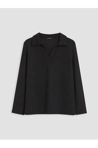 Lcw Comfort Siyah Polo Yaka Soft Touch Kadın Sweatshirt
