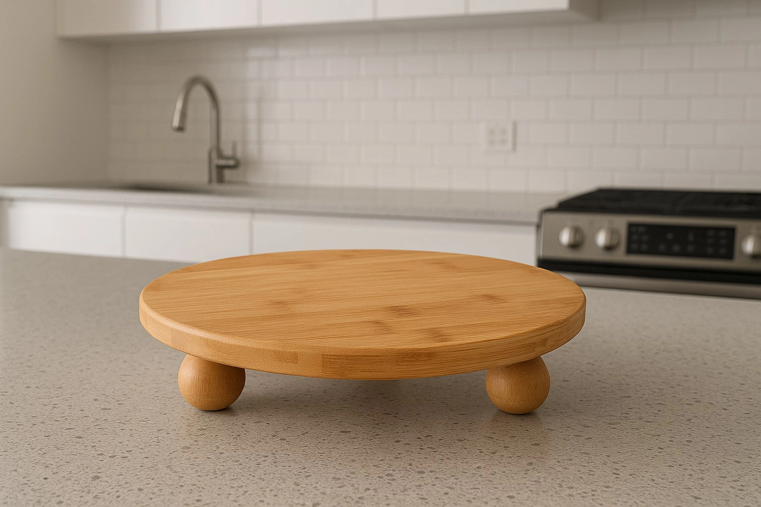 Qerhome Bambu Top Ayaklı Yvarlak Sunumluk 30 Cm Alg Beyaz