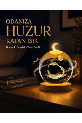 Yunus Temalı Kristal Küre Usb Işıklı Ahşap Altlıklı Gece Lambası Çok Renkli 99110492